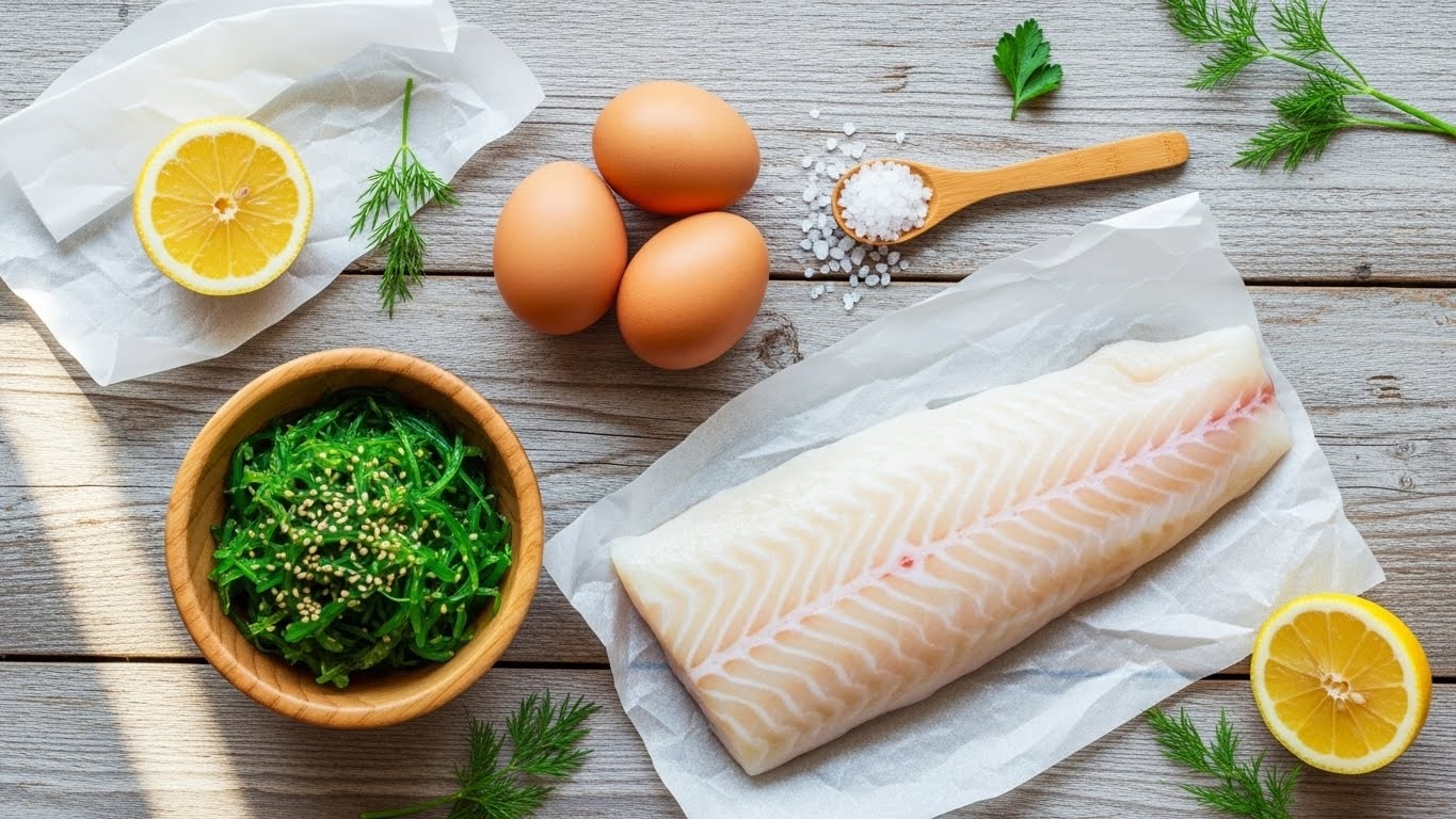 foods containing iodine: egg, milk, fish, salt