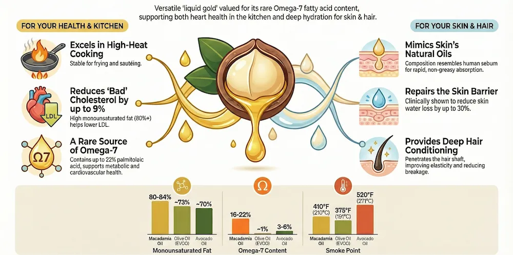 macadamia oil benefits infographic